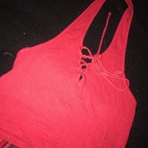 Lace up red crop top